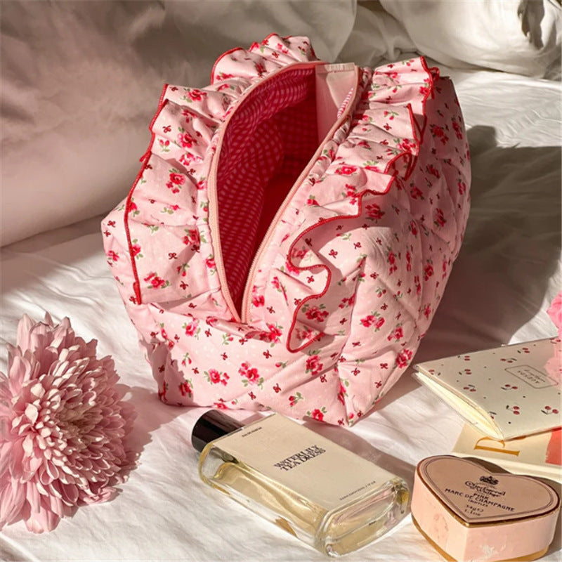 New Rose Flower Lace Quilting Cosmetic Bag