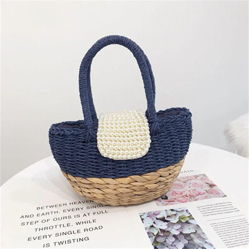 Pearl beaded hand-woven bag