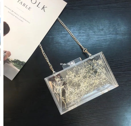 Real flower mall daisies new acrylic flower chain diagonal cross bag personalized transparent box bag