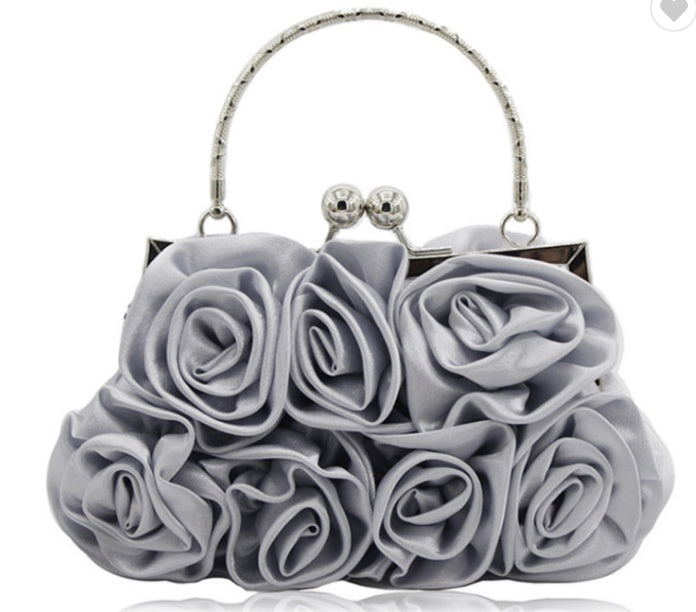 Ladies Portable Satin Flower Evening Bag