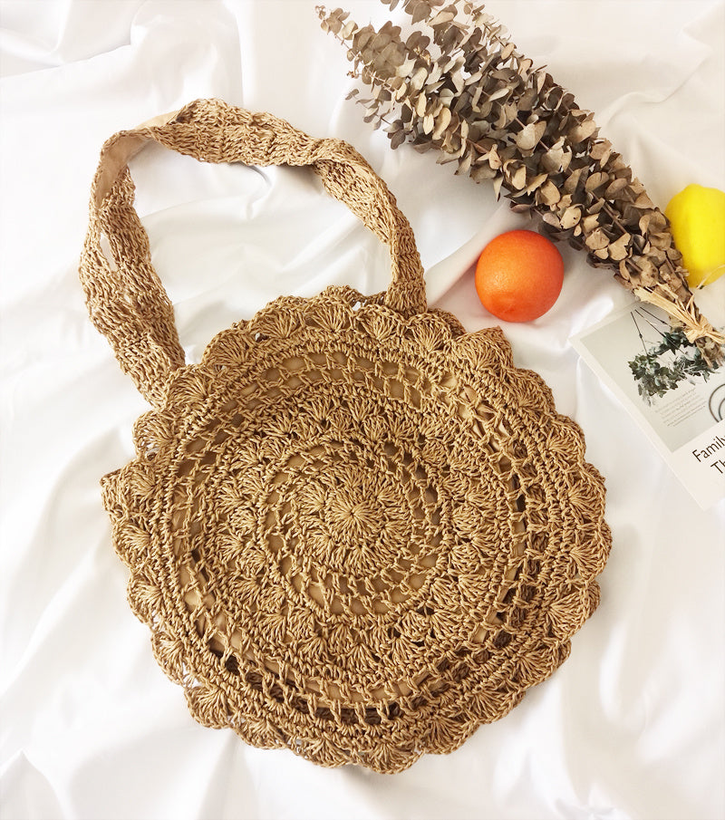Round straw flower bag