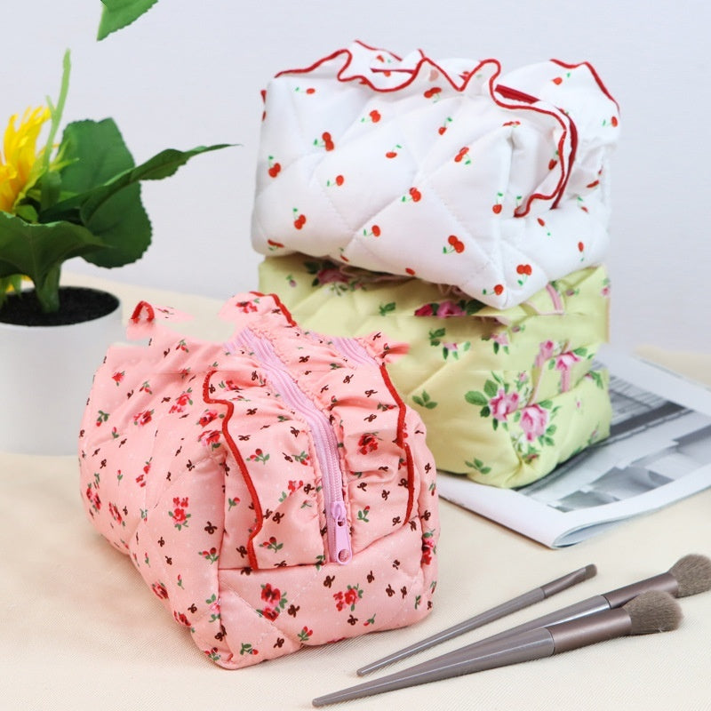 New Rose Flower Lace Quilting Cosmetic Bag