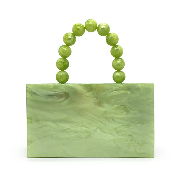 Acrylic Dinner Bag Beaded Handle Small Square Bag