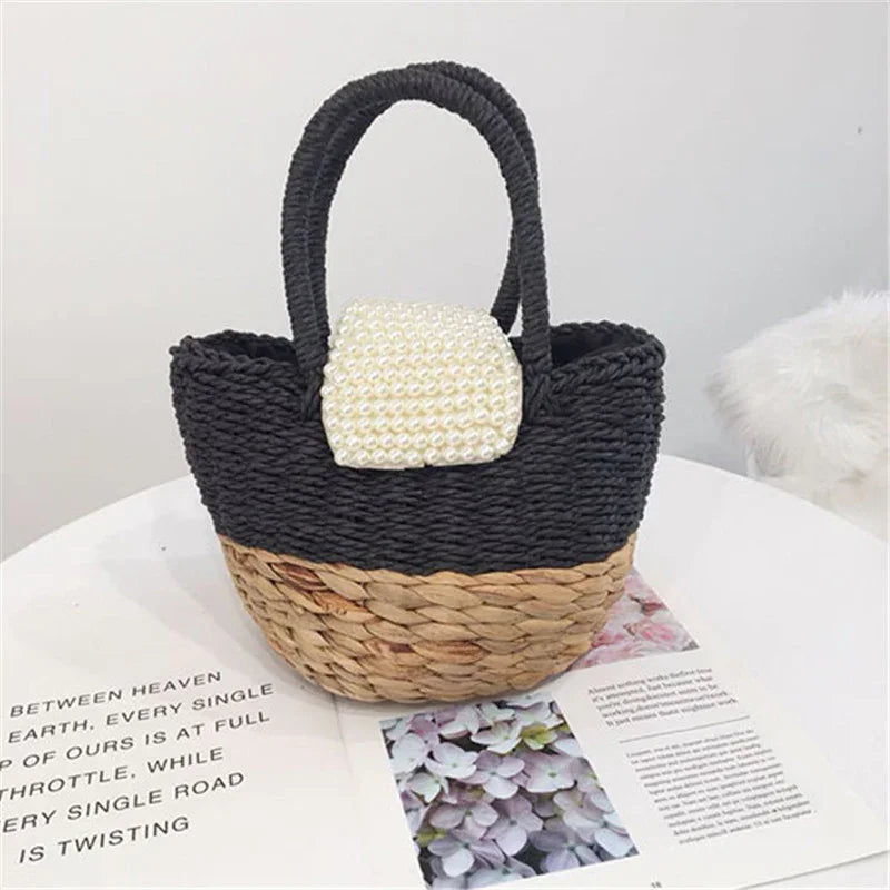 Pearl beaded hand-woven bag