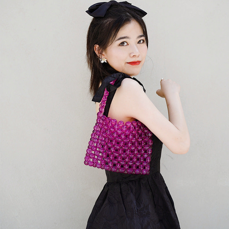 Creative Fashion Design Crystal Grape Purple Transparent Beaded Bag