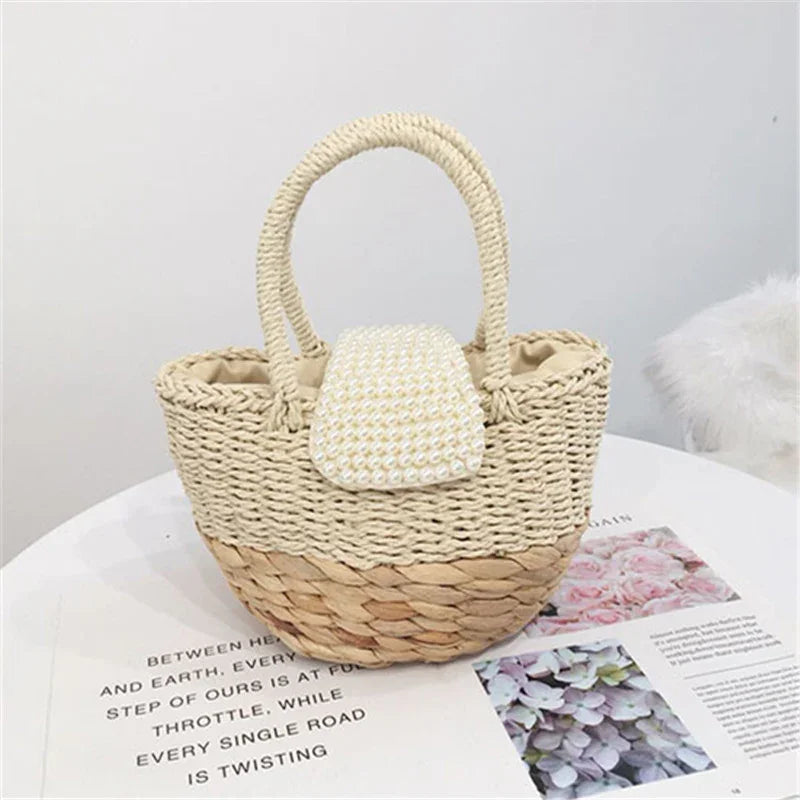 Pearl beaded hand-woven bag