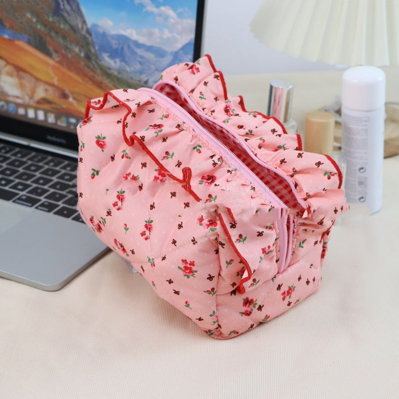 New Rose Flower Lace Quilting Cosmetic Bag