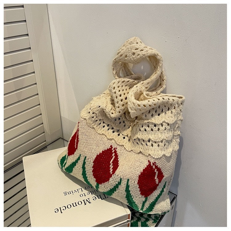 Flower Tulip Vintage Knitted Shoulder Bag
