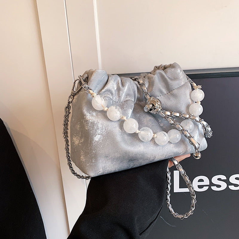 Beaded Portable New Chinese Style Bag Fashion Bucket Bag Velvet Chain Messenger Bag