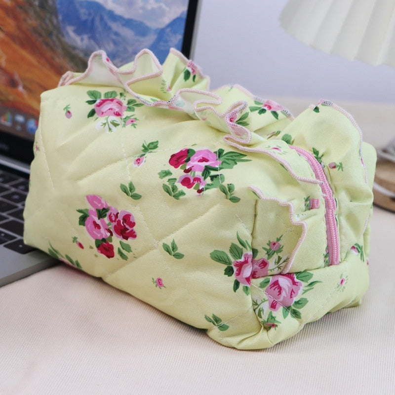 New Rose Flower Lace Quilting Cosmetic Bag