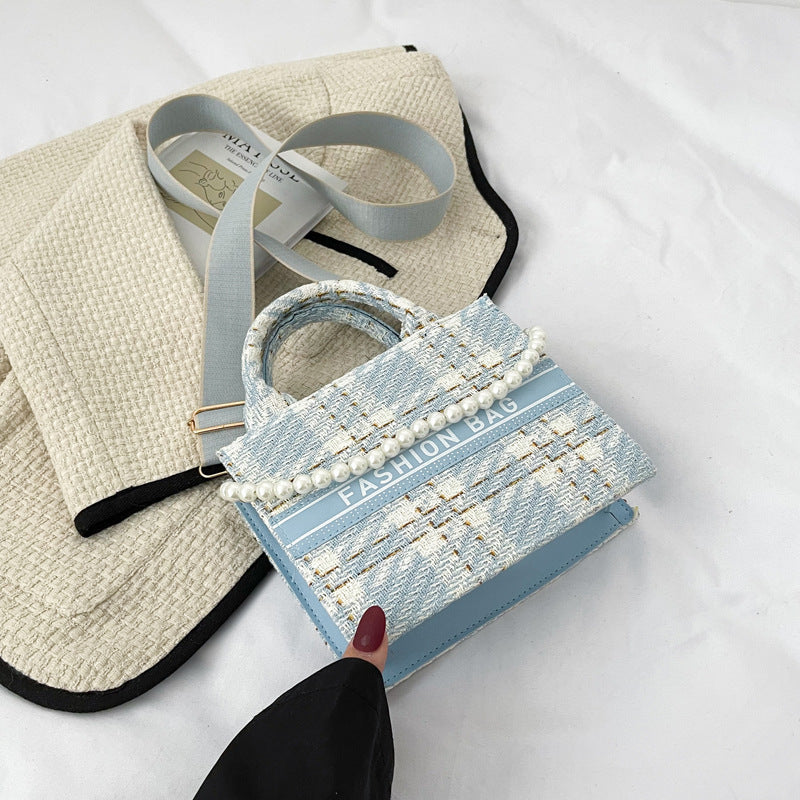Plaid Beaded Printed Fashion Crossbody Square Bag
