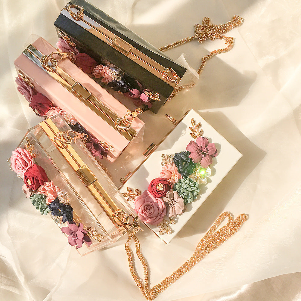 Transparent small square bag three-dimensional flower bag