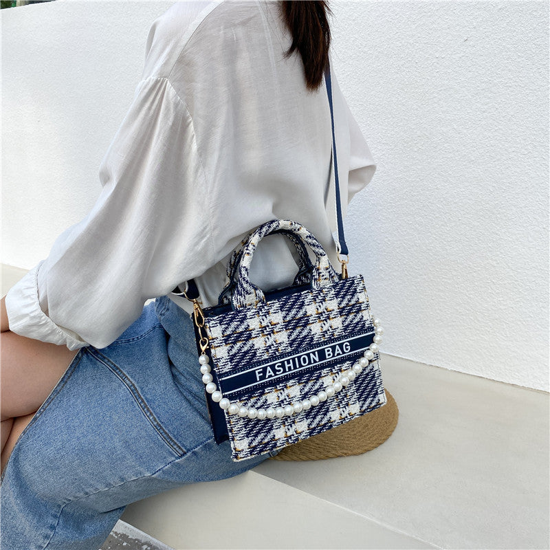 Plaid Beaded Printed Fashion Crossbody Square Bag