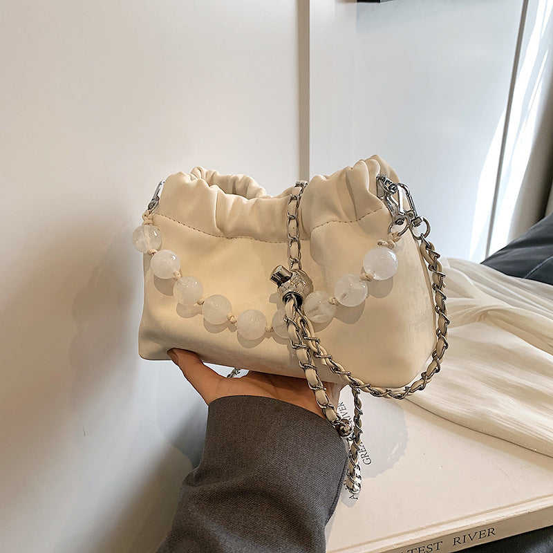 Beaded Portable New Chinese Style Bag Fashion Bucket Bag Velvet Chain Messenger Bag