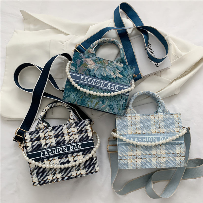 Plaid Beaded Printed Fashion Crossbody Square Bag
