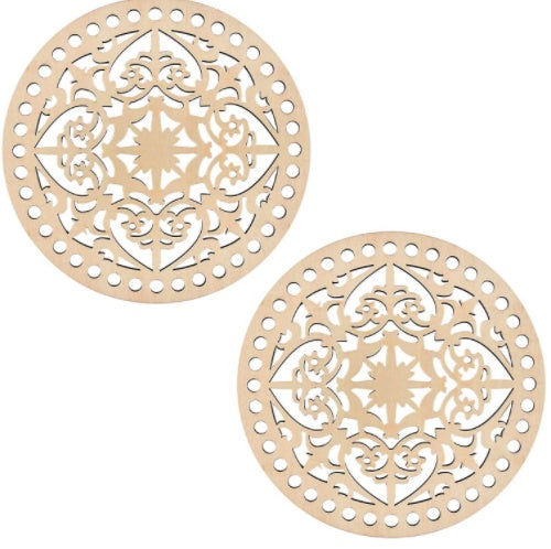 2pcs Wooden Round Hollow Flower Pattern Bag
