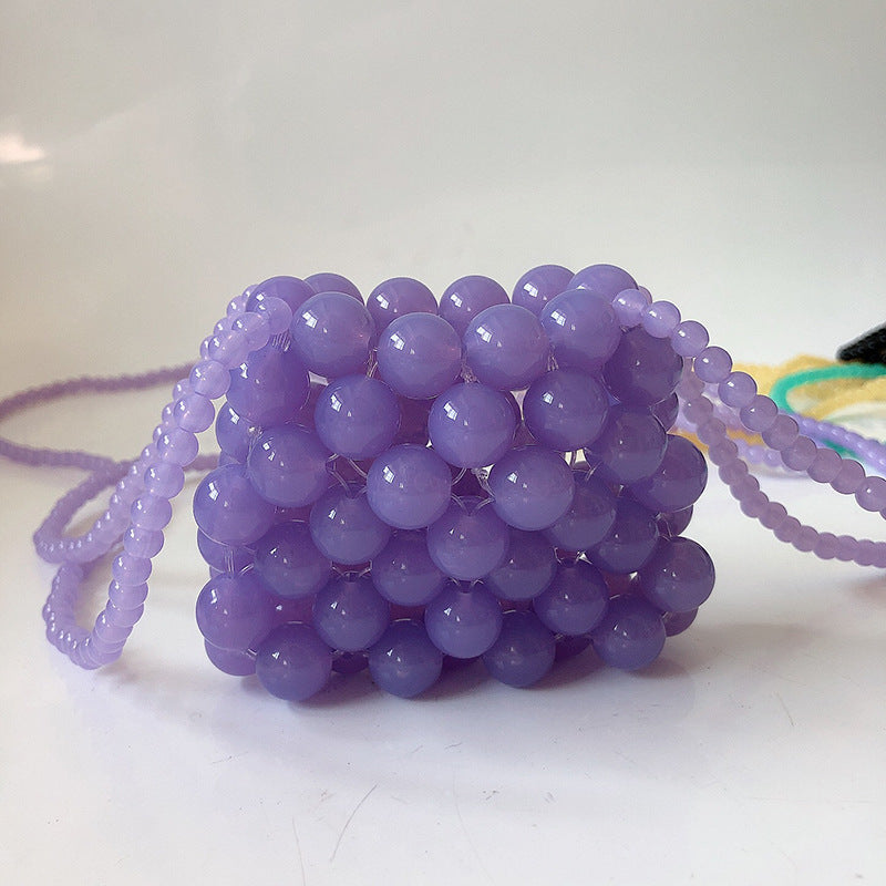 Mini Color Transparent Handmade Beaded Bag Imitation Pearl One-shoulder Diagonal