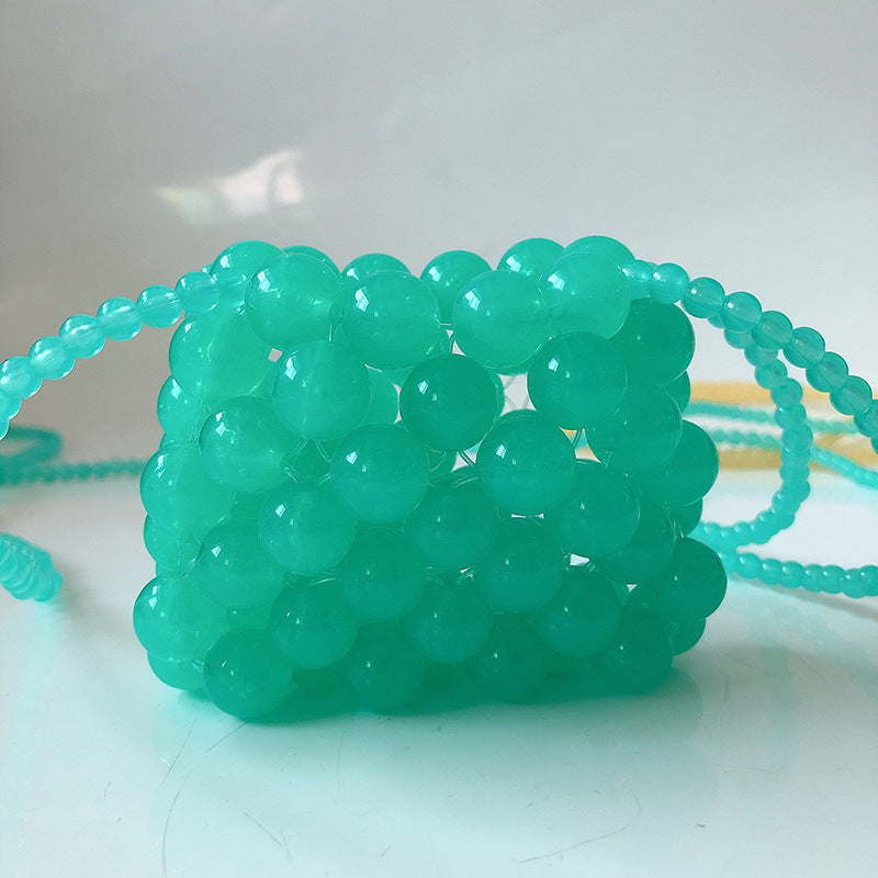 Mini Color Transparent Handmade Beaded Bag Imitation Pearl One-shoulder Diagonal