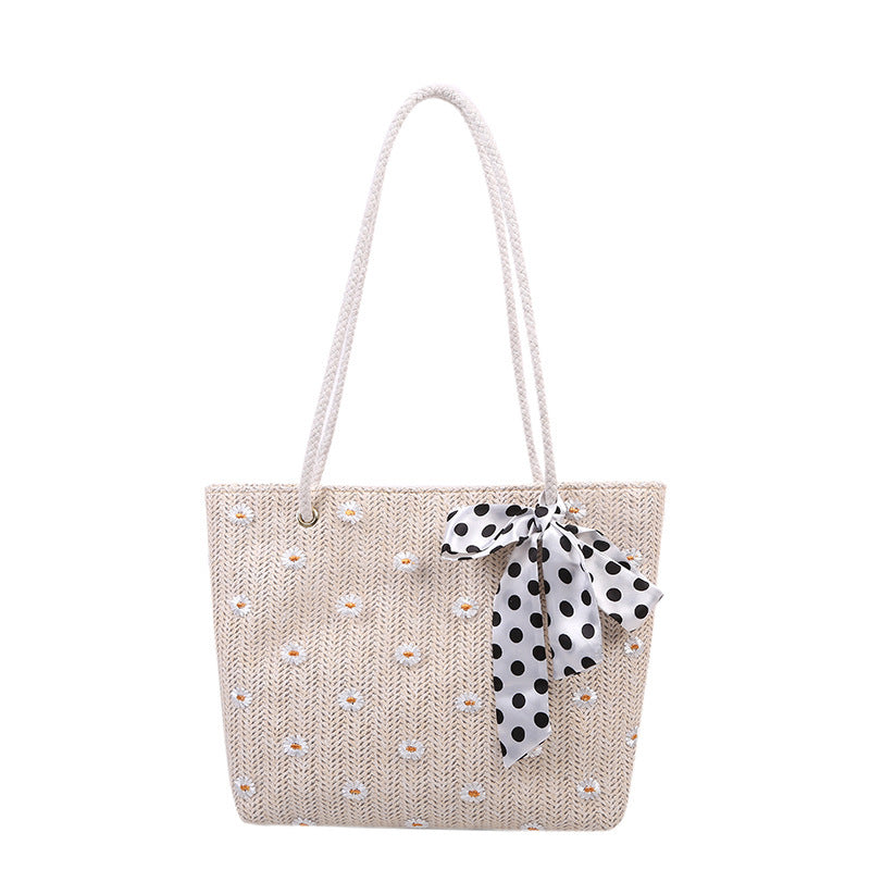 Ladies Fashion Simple Flower Woven Beach Bag