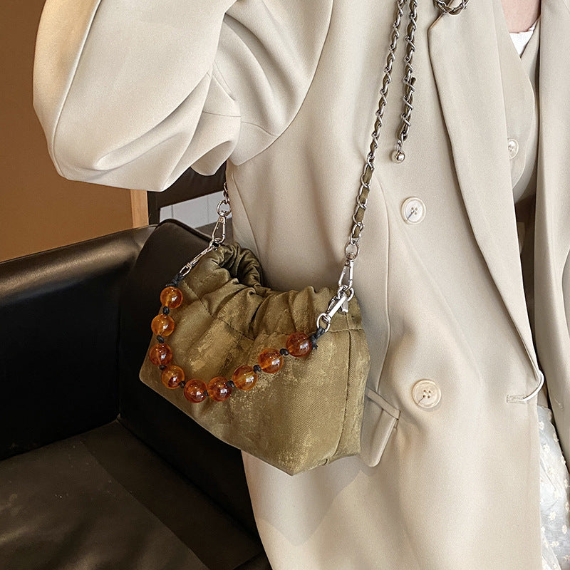 Beaded Portable New Chinese Style Bag Fashion Bucket Bag Velvet Chain Messenger Bag