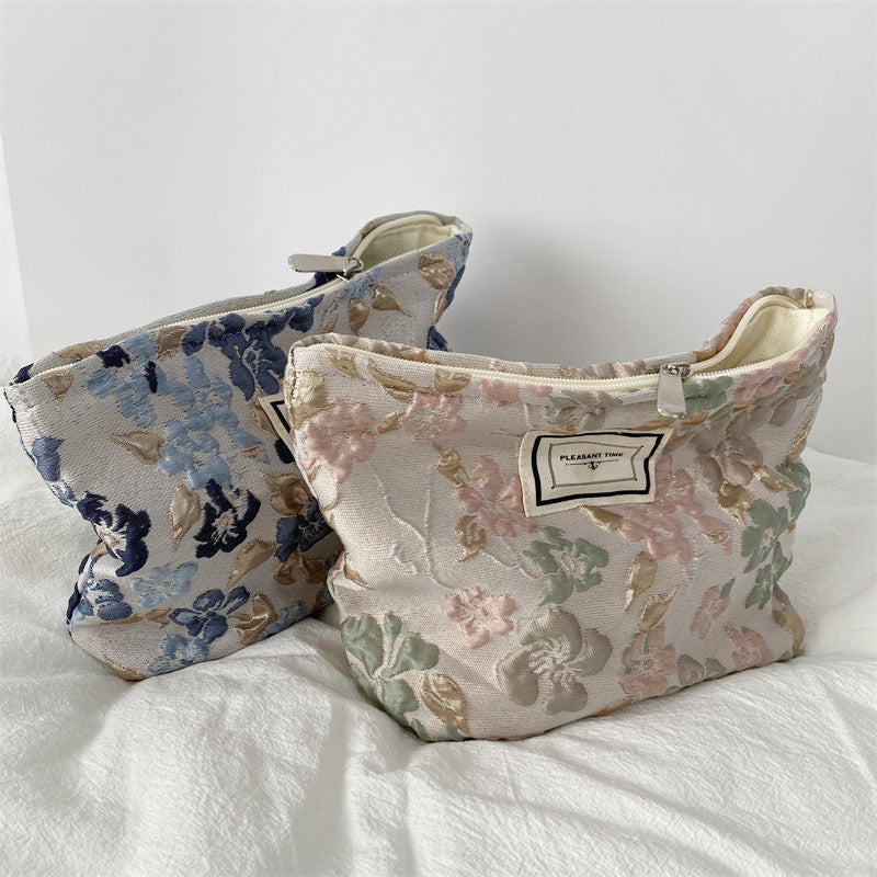 Simple French Embossed Flower Cosmetic Bag