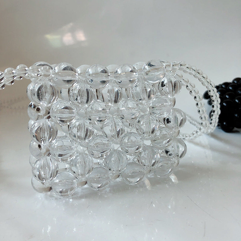 Mini Color Transparent Handmade Beaded Bag Imitation Pearl One-shoulder Diagonal