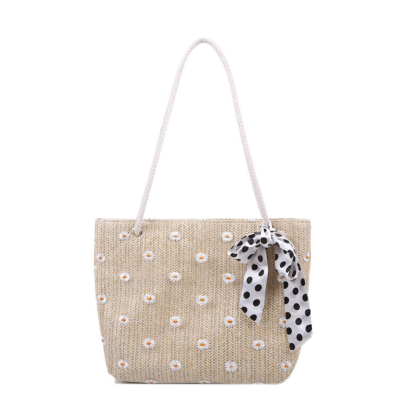 Ladies Fashion Simple Flower Woven Beach Bag