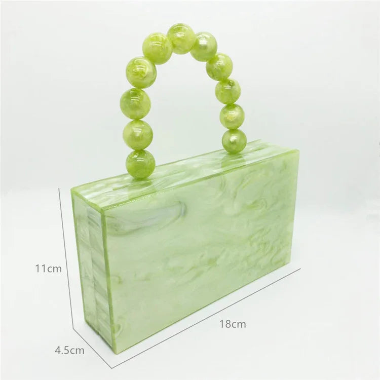 Acrylic Dinner Bag Beaded Handle Small Square Bag