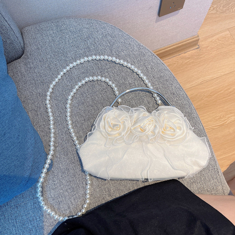 Vintage Pearl Portable Rose Flower Fairy Bag