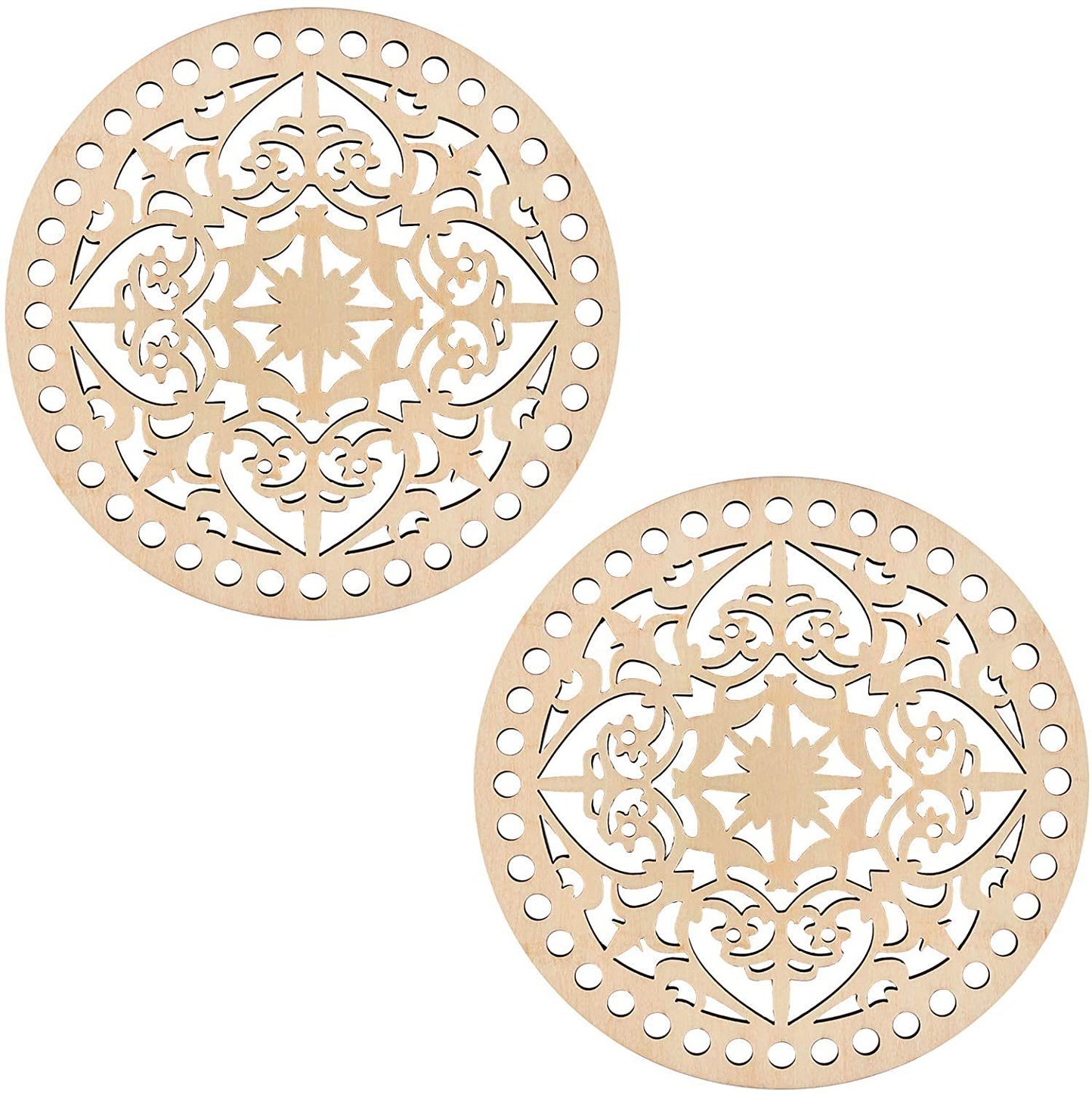 2pcs Wooden Round Hollow Flower Pattern Bag