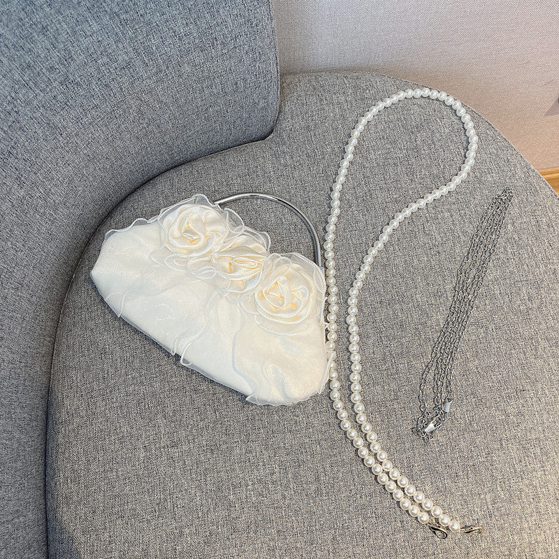 Vintage Pearl Portable Rose Flower Fairy Bag
