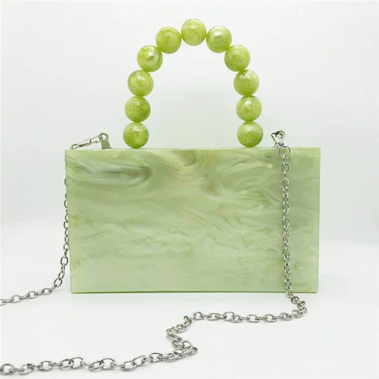 Acrylic Dinner Bag Beaded Handle Small Square Bag