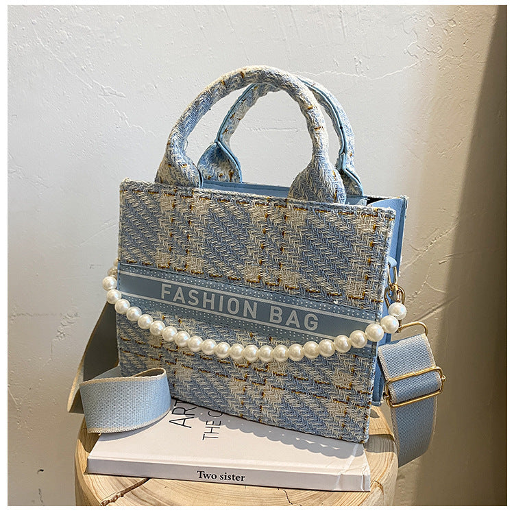 Plaid Beaded Printed Fashion Crossbody Square Bag