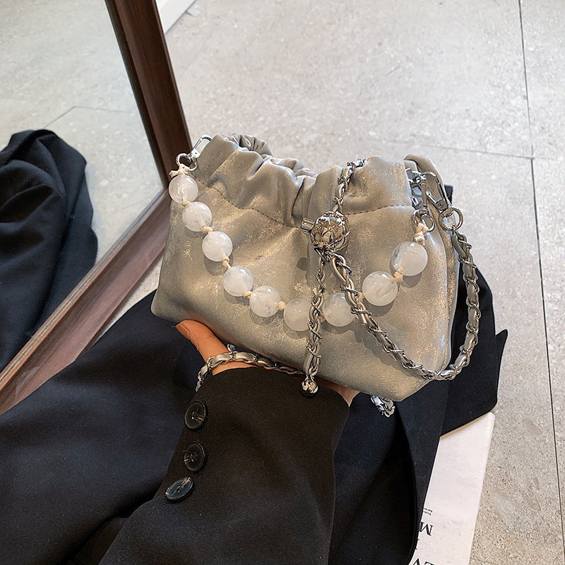 Beaded Portable New Chinese Style Bag Fashion Bucket Bag Velvet Chain Messenger Bag