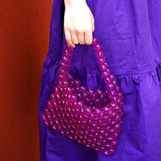 Creative Fashion Design Crystal Grape Purple Transparent Beaded Bag