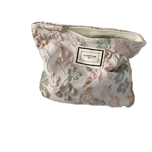 Simple French Embossed Flower Cosmetic Bag