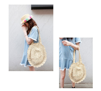 Round straw flower bag