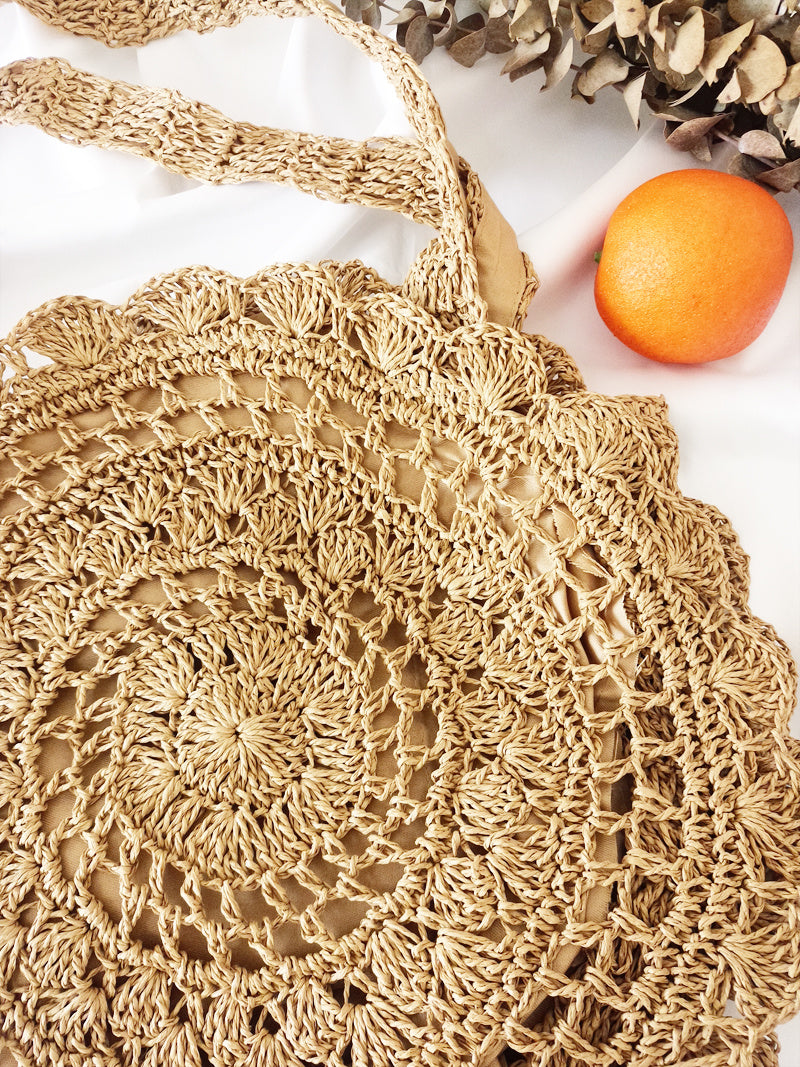 Round straw flower bag