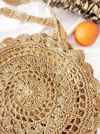 Round straw flower bag