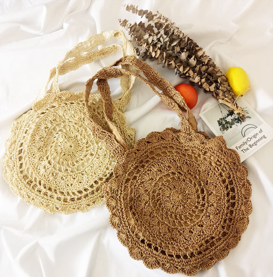 Round straw flower bag