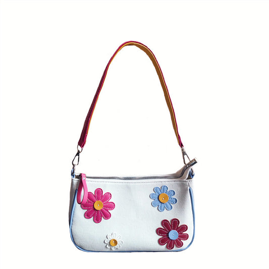 Contrasting Vintage Flower Baguette Bag Savi Underarm Bag