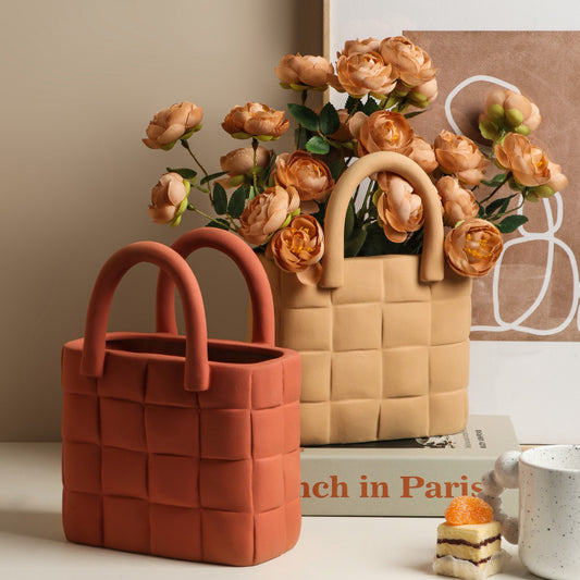 Creative Handbag Bag Vase Morandi Ceramic Flower