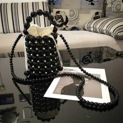 Beaded Bag, Pearl Bag, Single-Shoulder Messenger Bucket Bag