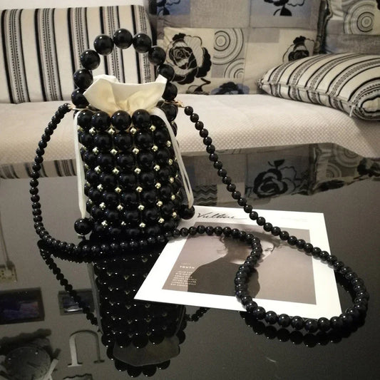 Beaded Bag, Pearl Bag, Single-Shoulder Messenger Bucket Bag