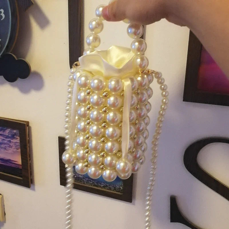 Beaded Bag, Pearl Bag, Single-Shoulder Messenger Bucket Bag