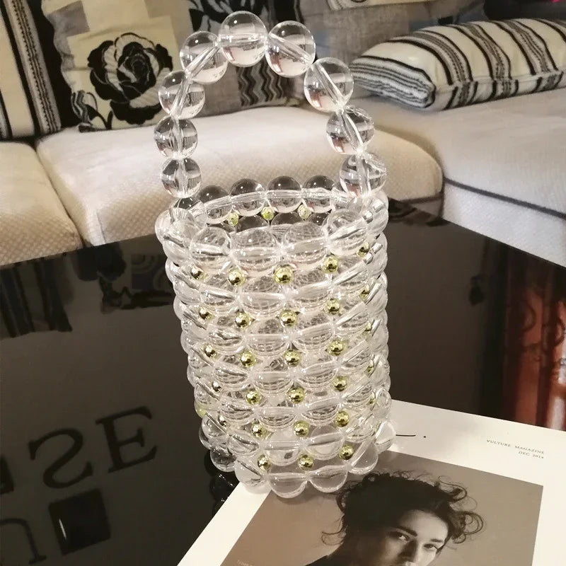 Beaded Bag, Pearl Bag, Single-Shoulder Messenger Bucket Bag