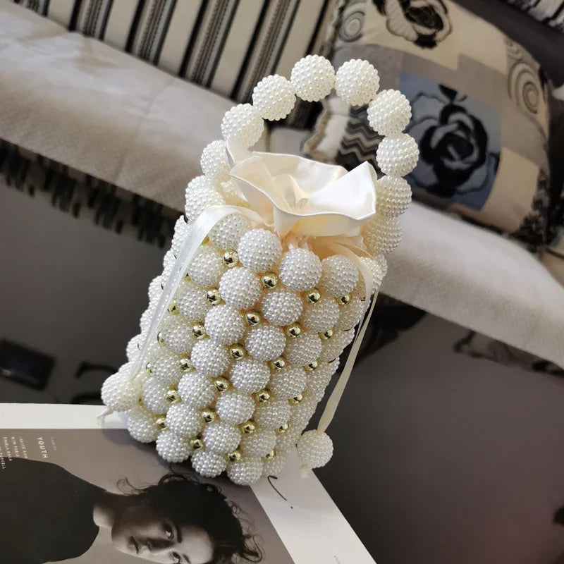 Beaded Bag, Pearl Bag, Single-Shoulder Messenger Bucket Bag
