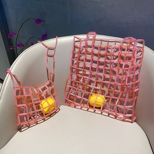 Vintage Multicolor Beaded Handmade Shopping Bag Long Acrylic Beads Diy Hollow Mesh Woven Handbag Shoulder Bag Bracelet