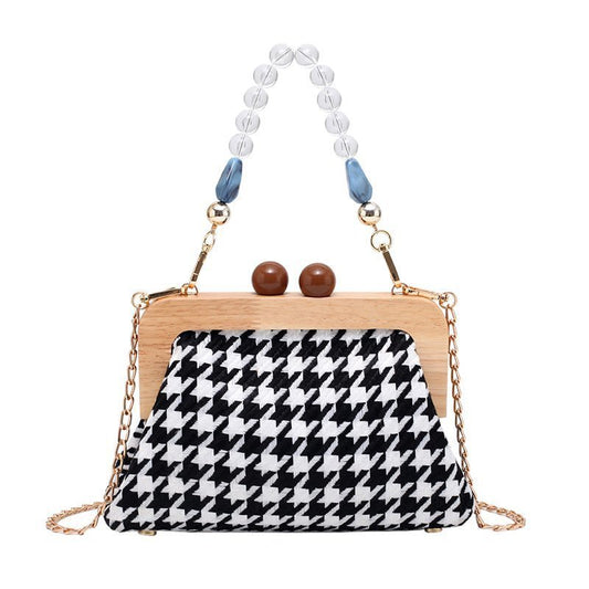 Retro Wooden Clip Beaded Portable Diagonal Bag