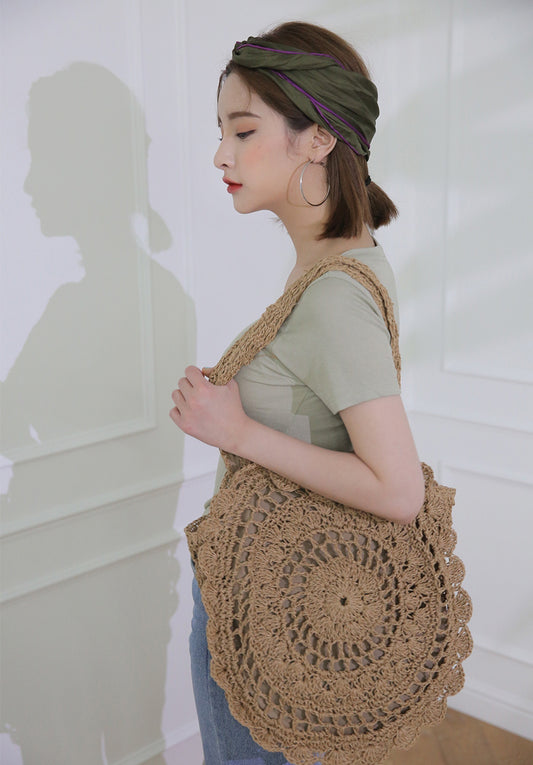Round straw flower bag